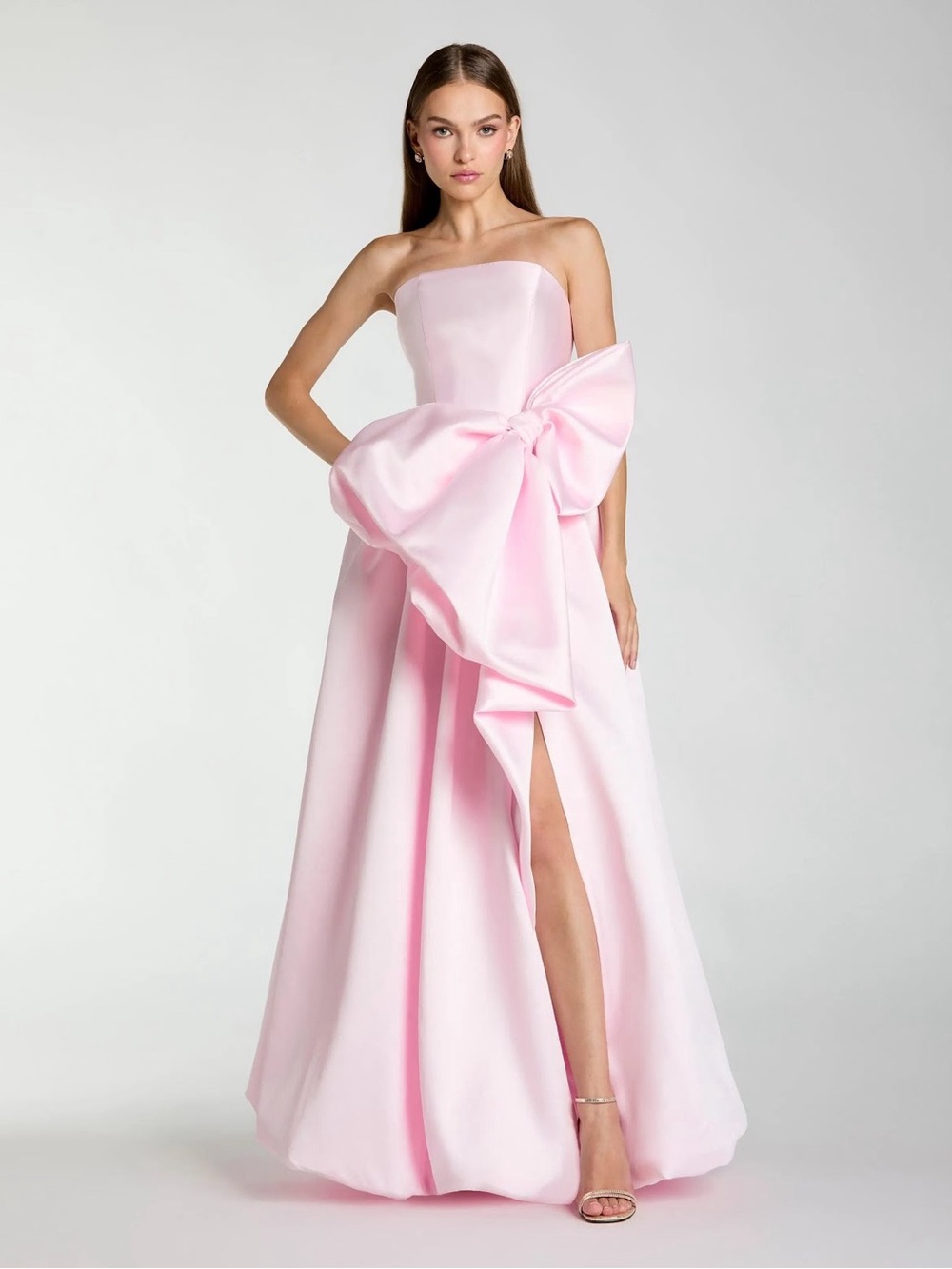 Mac Duggal 21245 Pink Mikado Strapless Bubble Hem Ball Gown with Bow Size 6 NWOT